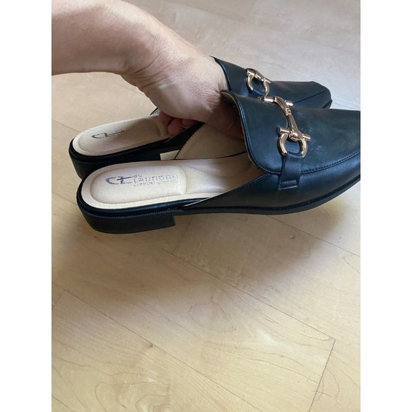 CLBY Laundry BNWOT "Score" buckle mules slides flats NEW black - Picture 6 of 7